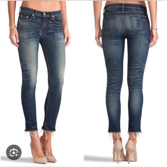 rag & bone Denim - Rag & Bone Alderly Crop Skinny Jeans Blue Denim Raw Fray Hem Low Mid Rise 24 EUC
